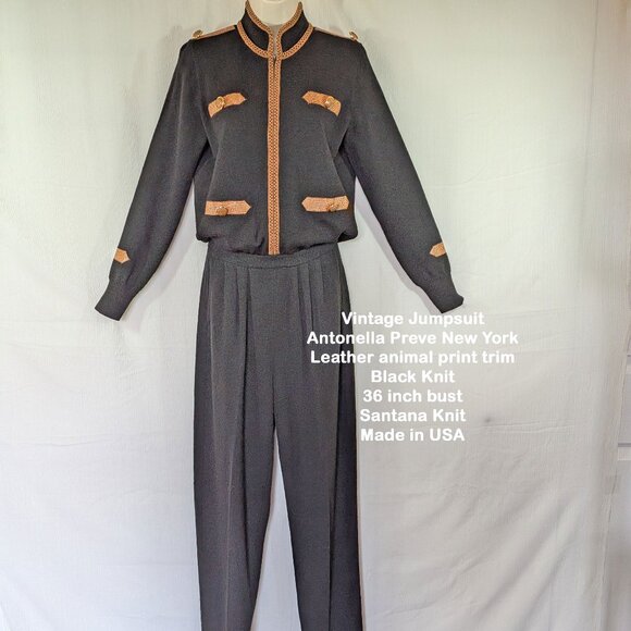 36" bust Jumpsuit Antonella Preve New York, Animal print, Black Santana VTG Knit - Picture 13 of 17